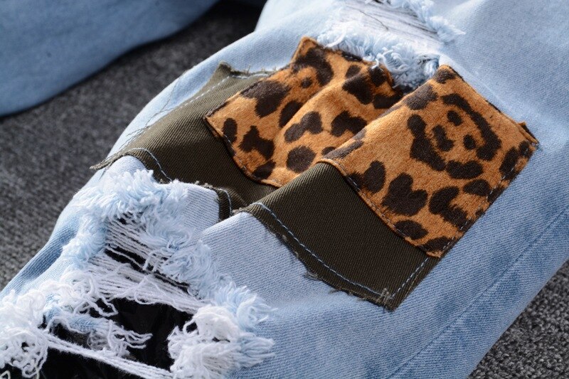 Patch Ripped Blue Jeans Men Slim Fit Washed Denim Jeans Trousers Men Hip Hop DJ Party Jeans Punk Rock Pants 614