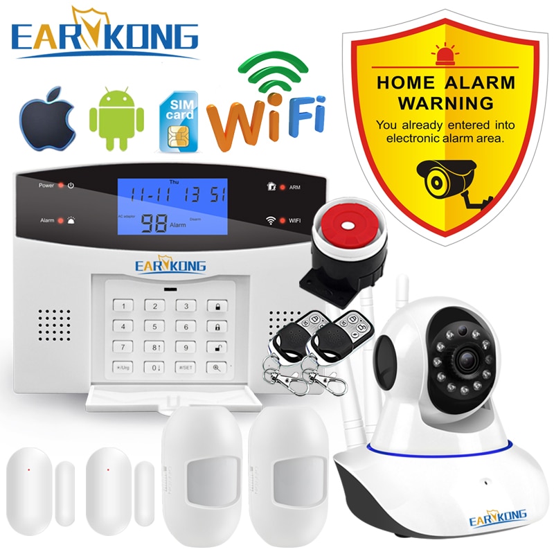 Wifi GSM Home Burglar Alarm System 433MHz Detector Alarm Support Telephone Line PSTN & SIM Card Voice Intercom Wifi APP Relay