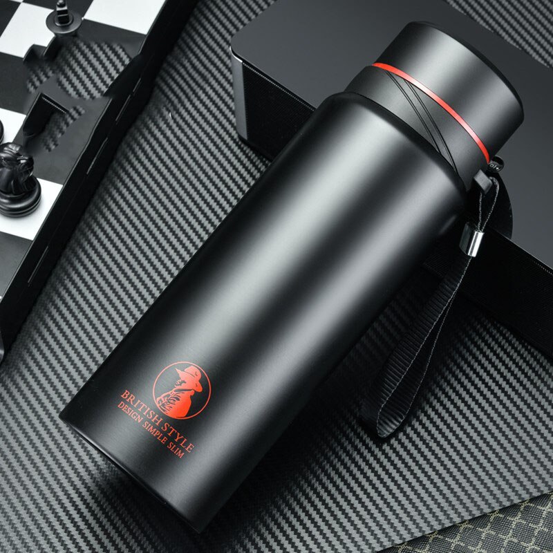 700/800/1000ml företagsvakuumflaskor i rostfritt stål, bärbar isolerad kopp termosflaska kafferesemugg: 700ml / Svart
