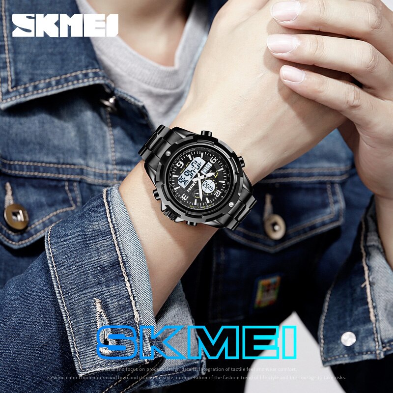 Skmei Heren Horloges Quartz Sport Horloge Luxe Stalen Band Stopwatch Chrongraph Digitale Horloge 2Time Horloge Mannen Outdoor Klok