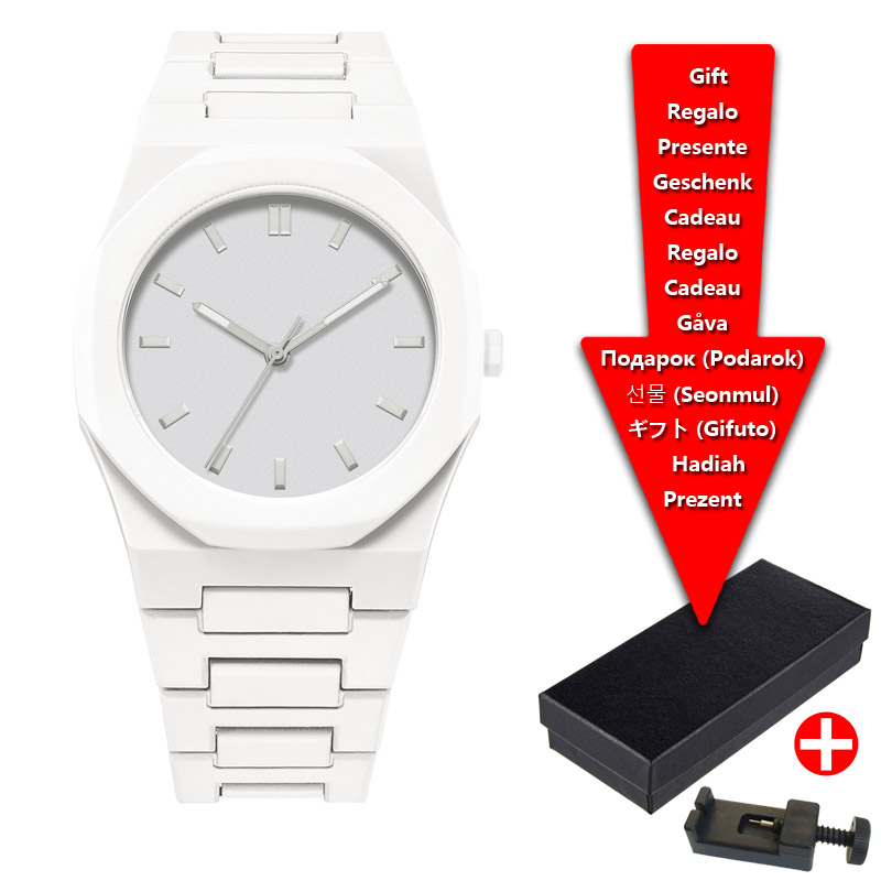 Modische schwarz-weiße Herrenuhr mit Kunststoffgranulat, exquisit wasserdichte Geschäft-Quarzuhr, Damenuhr: Weiß