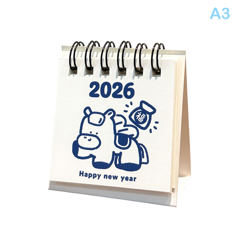 Horse Year Mini Desk Calendar Cartoon Portable Coil Monthly Calendar Planner Office And Home Decor Year'S: light yellow