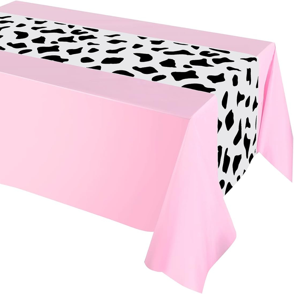 Nappe rectangulaire en plastique de vache fraîche de ferme, couverture de Table de spectacle de lait de dessin animé pour fête de pique-nique et décoration d'anniversaire 1 pièce: GRIS