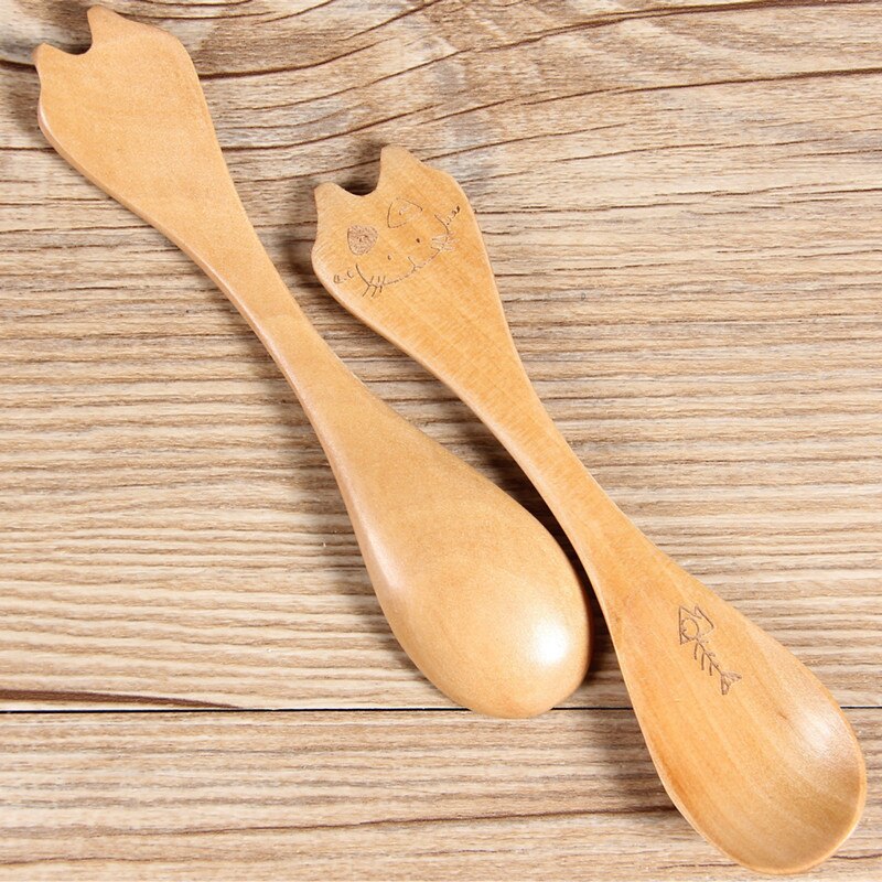 Cucharilla de arroz de madera para cocina, cucharilla de arroz de madera Natural respetuosa con el medio ambiente, pala de Paddle de arroz de caricatura Animal, cucharilla de arroz de pescado bonita