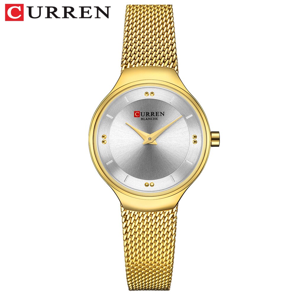 Elegante Vrouwen Horloges Curren Quartz Roestvrij Staal Mesh Horloge Vrouwelijke Eenvoudige Horloge Voor Dames Klok Reloj Mujer: gold white