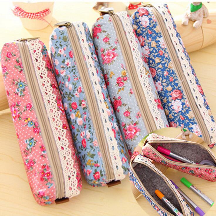 1pcs/lot Floral Fabric Pencil Bag Vintage Flower Lace Utiles Escolares Korean Style Pen Pouch for School Offices Supplies