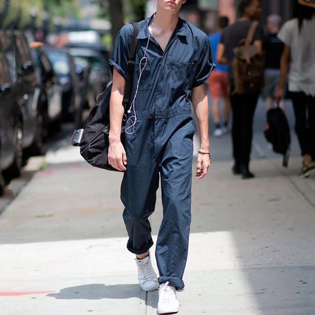 Mannen Overalls Jumpsuit Cargo Overalls Korte Mouw Jumpsuits Joggers Chic Rits Rompertjes Street Style Casual Mannen Kleding