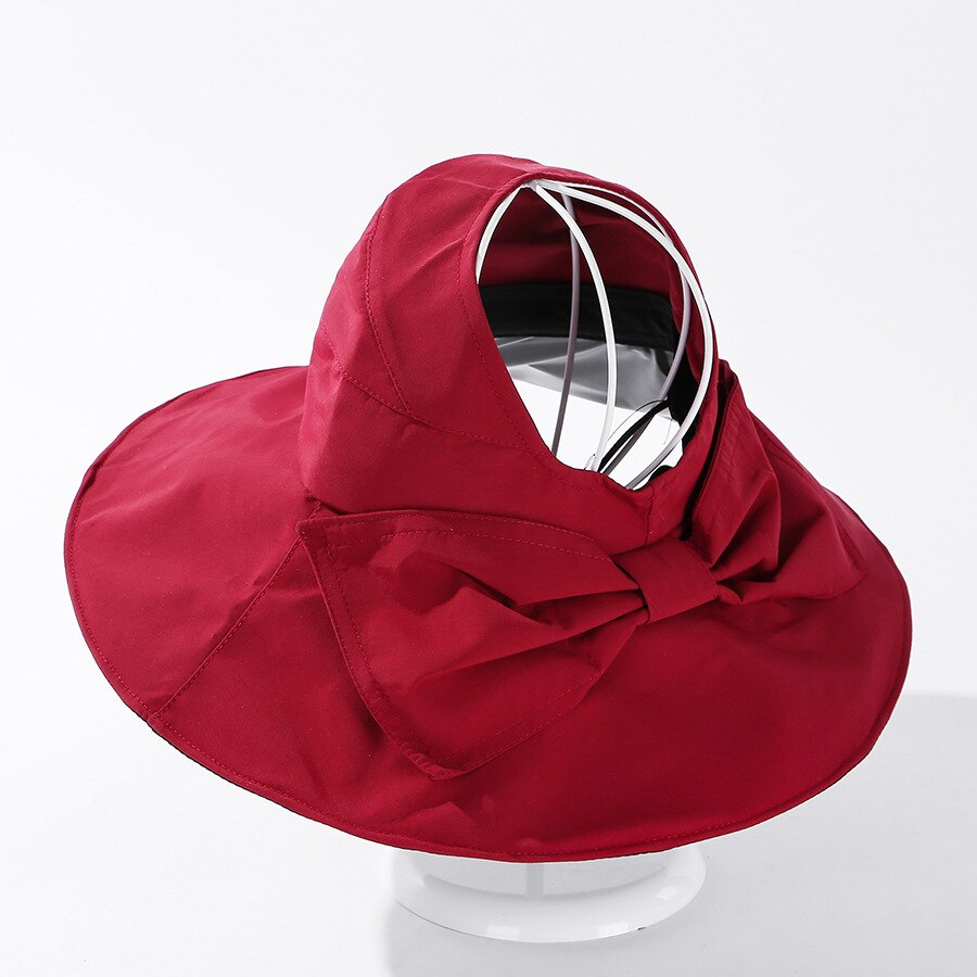 Zomer Hoeden Voor Vrouwen Lente Zomer Brede Rand Zonder Top Zon Hoeden Strik Cap Paardenstaart Hoed: Wine red