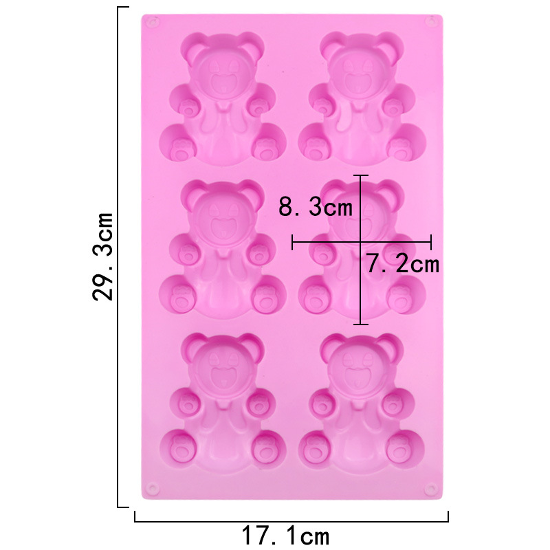 Molde de silicona con forma de oso encantador 3D, herramientas de cocina para hornear pasteles, Fondant, suministros para hornear, 6 cavidades