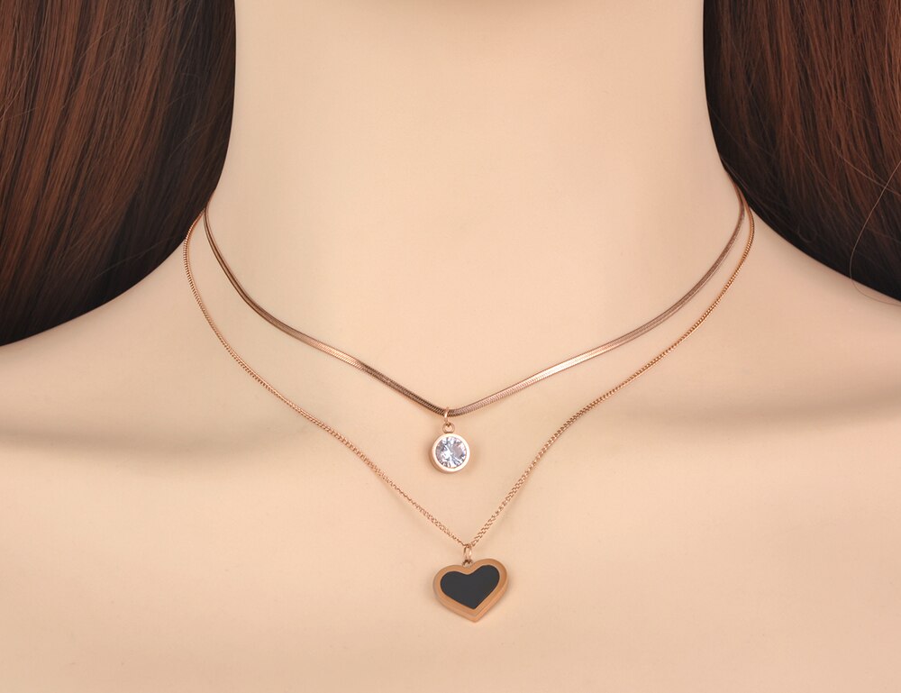 Lokaer Original à la acrylique coeur pendentif collier pour les femmes en acier inoxydable CZ cristal chaîne collier ras du cou N20145