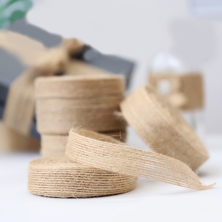10 meter 6/10/15/20/25/30/38mm naturlig vintage jute säckväv band gör-det-själv bröllopsbälte blommor födelsedagsfest juldekoration