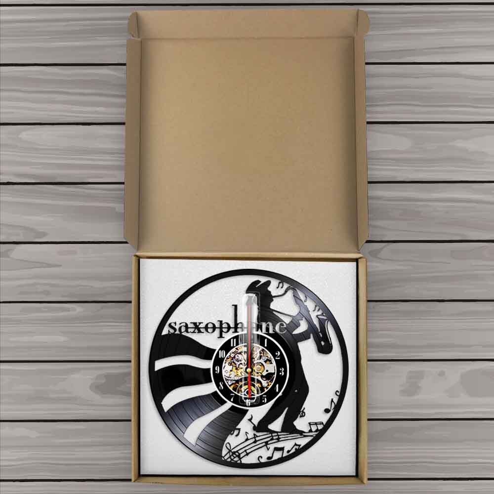 Jazz Saxofoon Vinyl Record Wandklok Muziekinstrument Led Wall Art Horloge Saxofonist Home Decor Sax Speler Muzikant