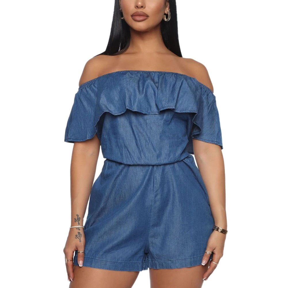 Monos vaqueros con volantes para mujer, peto de Sport con bolsillos, Pelele de cintura elástica, Pantalones vaqueros de una pieza, monos azules para mujer: Azul oscuro / S