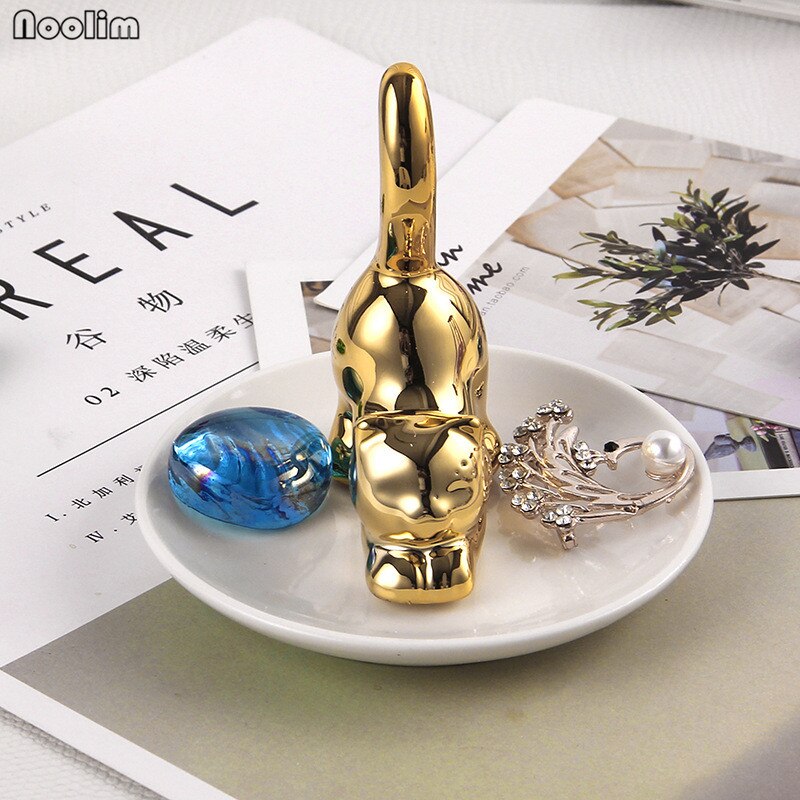 NOOLIM Nette Katze Schmuck Gestell Keramik Schmuck Lagerung Tablett-Ring Halskette Lagerung Tablett Schmuck Palette essen Palette Trockenen Obst Platte
