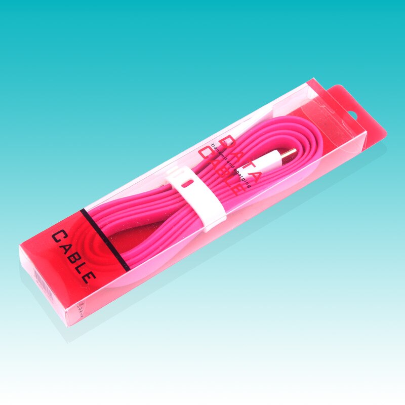 KJ-438 50 stks/partij Gratis en Retail plastic PVC box Pakket Universele verpakking DOOS voor 1 m USB Datakabel Cord: Red