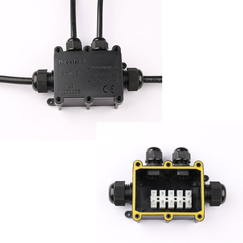 IP68 Black White Transparent Waterproof Plastic Outdoor Cable Wire Connector Gland Electrical 4-Cable Junction Box with Terminal