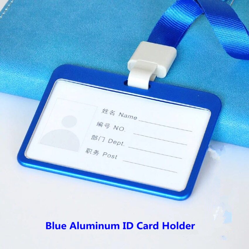Aluminium fungerande id-korthållare halsband id-bricka hållare pris för anställd tillståndsinnehavare: Blå-horisontell