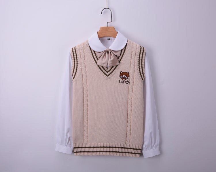 Chaleco japonés con bordado de perro de dibujos animados, chaleco de instituto, viento suave de hermana menor, chaleco de uniforme de tres JK, CH-8 de otoño e invierno