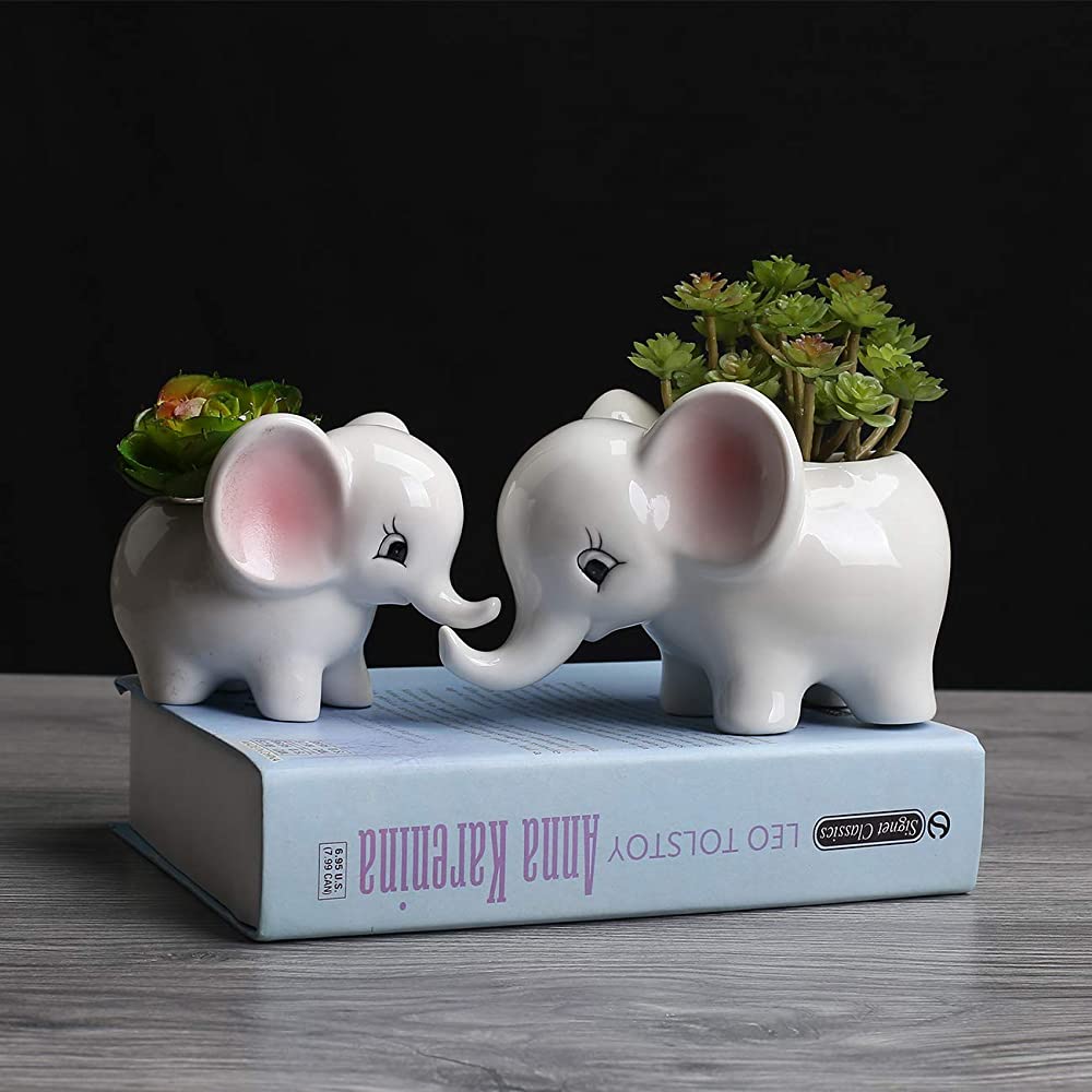 Elephant Plant Cute Elephant Flower Pot Modern White Ceramic Succulent Planter Pots Tiny Flower Plant Containers Animal Decor