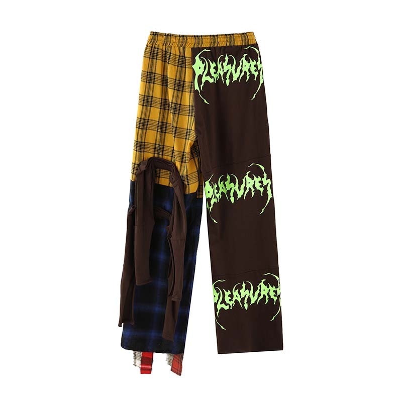 UNCLEDONJM Hip Hop Plaid Pants Men Ins Irregular Casual Pants Patchwork Pants Streetwear Trousers t2-a002: XL