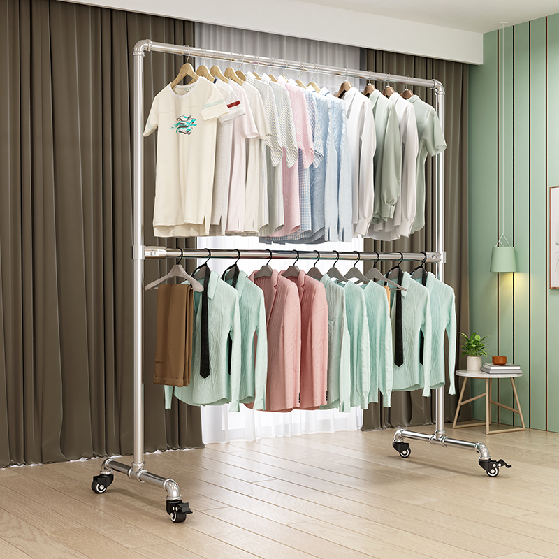 Home Use Portable Wardrobe Clothes Drng Ra With Wheels Indoor Bedroom Thiened Quilt Drng Frame Storage: Clear