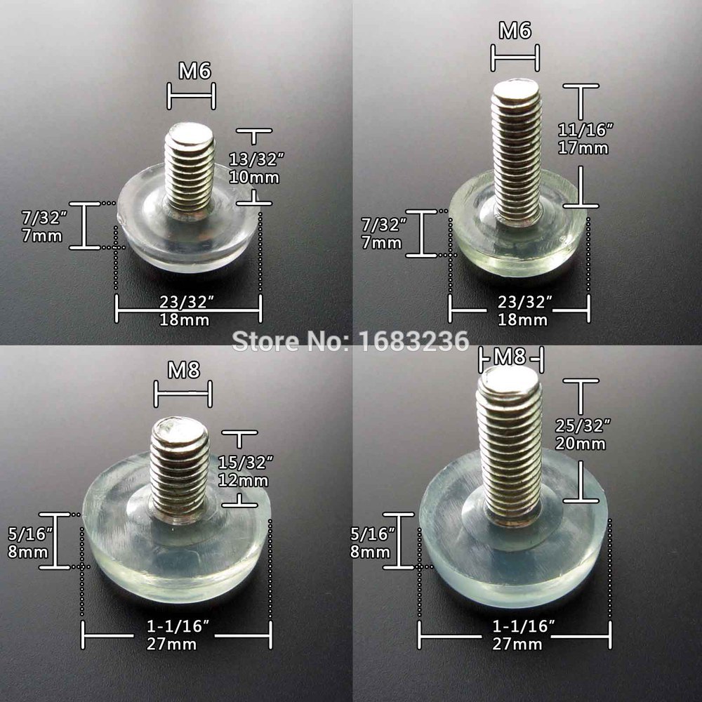 4X Clear Transparent Furniture Table Chair Sofa Leg Feet Adjustable leveler Glide Slide Pad diameter 18mm 27mm