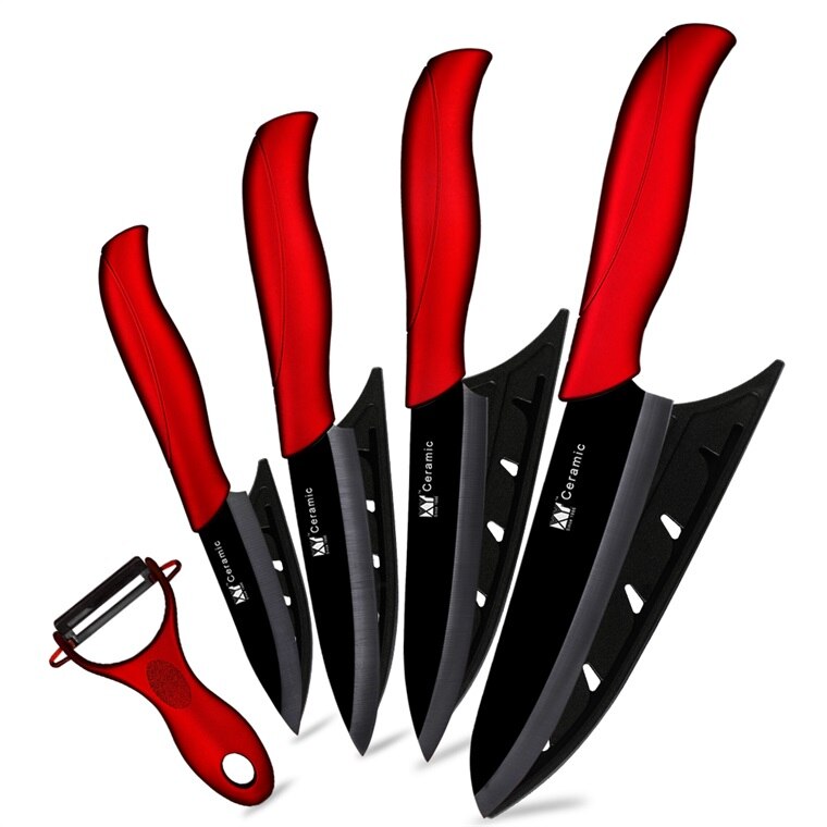 cuchillo de cerámica de 3 4 5 6 pulgadas Juego de cuchillos de cocina + pelador Zirconia negra blanco hoja de cuchillo de Chef vegetariana herramienta de cocina: Peeler Set 04