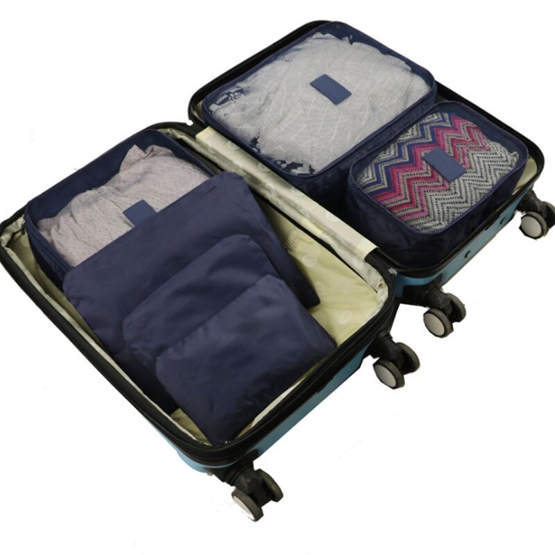 6 Stks/set Reizen Opbergtas Kleren Tidy Pouch Bagage Organizer Draagbare Opslag Case Ye: Navy