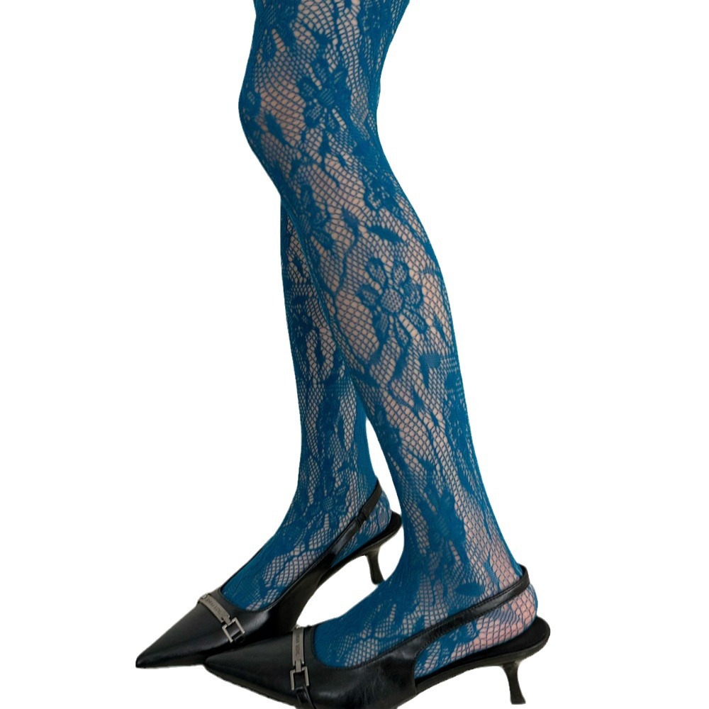 würzig Mädchen Y2K-Stil Blumen-Gittergewebe-Socken, bunt bestickt, aushöhlen, Damen-Strumpfhose, sexy Jahrgang-Spitze, lange Socken