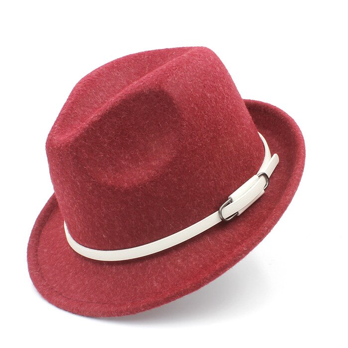 Women Men Wool Fedora Hat Winter Autumn Lady Trilby Homburg Church Derby Jazz Caps Size 56-58CM: Wine red