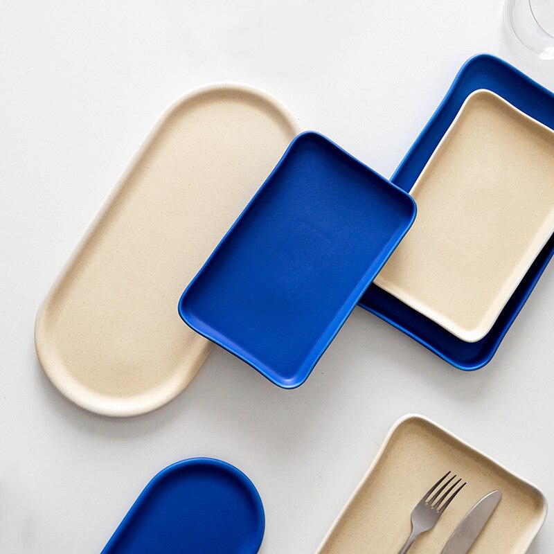 Porcelain Kitchen Serving Tray Ceramic Rectangular Oval Dinner Plate for Party Oven Microwave Dishwasher Safe Dinnerware