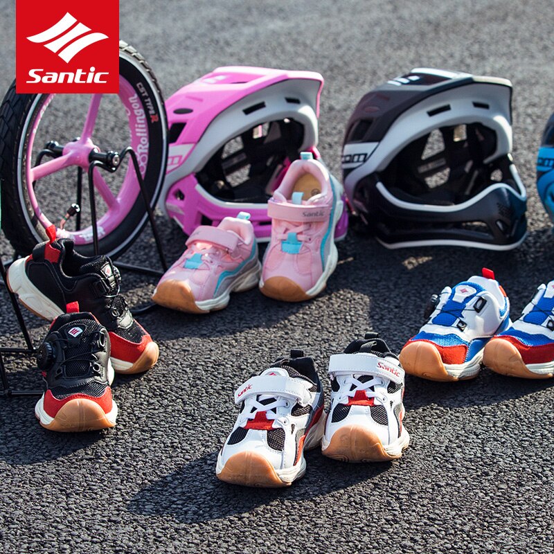 Santic Breathable Kids Cycling Shoes Pro Team Race Child Balance Bike Shoes Anti-slip Safety Boys Girls Bicycle Sport Shoes