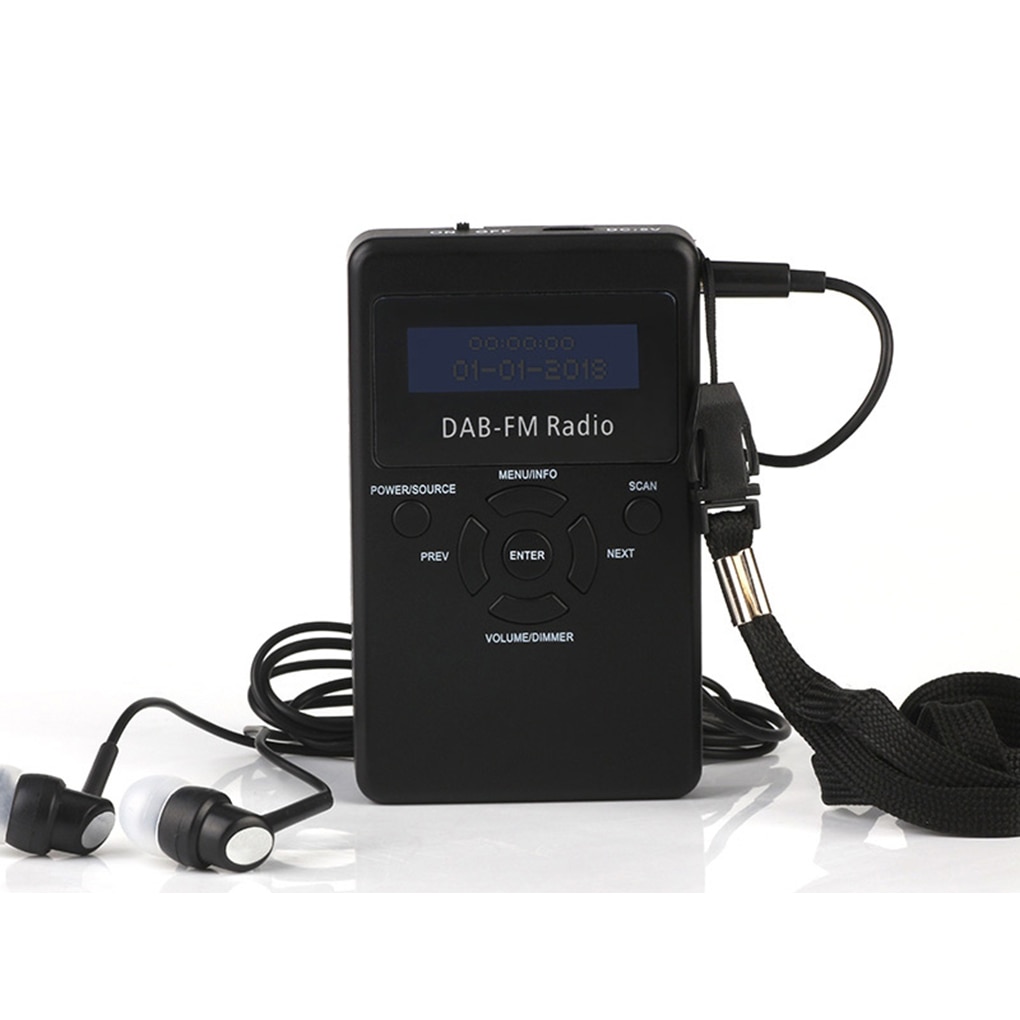 Portable Digital DAB FM Radio Rechargeable DAB Stereo Lossless Receiver with Earphone Lanyard 1.2" LCD Display Screen: Default Title