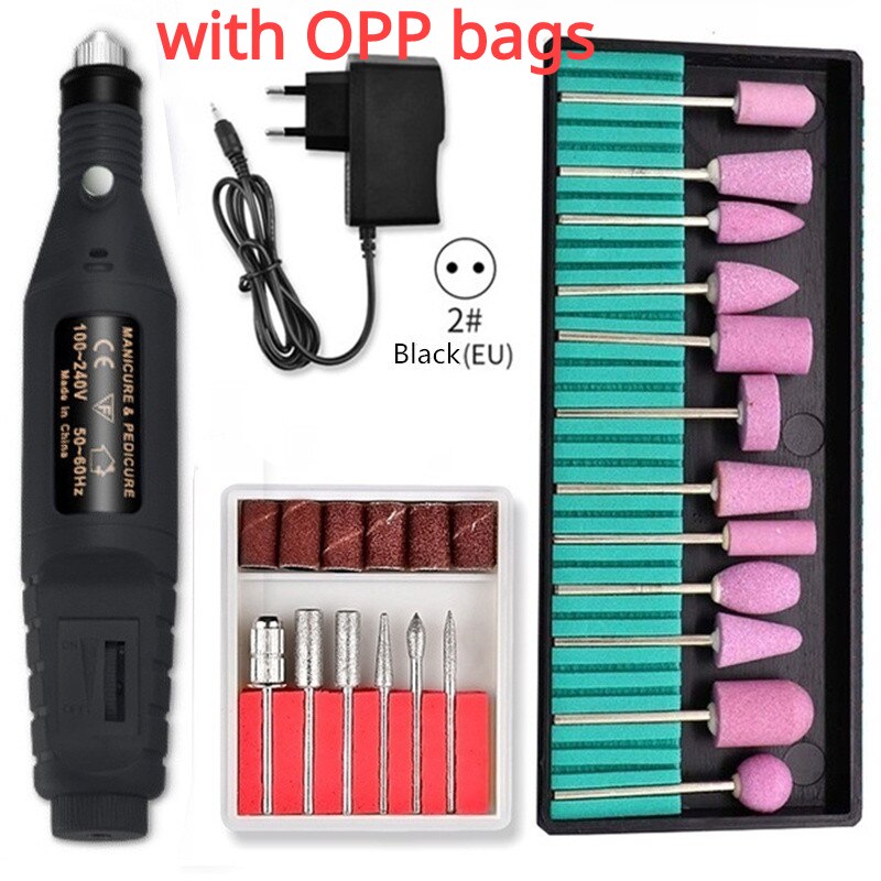 Mini máquina pulidora eléctrica para uñas, herramienta de manicura para pulir esmalte de uñas, elimina la piel muerta y pedicura: Set A black-EU