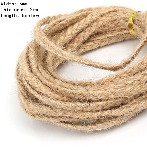 2/4/6mm säckväv band 5m/ parti naturligt hessian jute garn rep för diy rustik bröllop julfest dekoration tillbehör: 5 mmx 2mm 5 meter