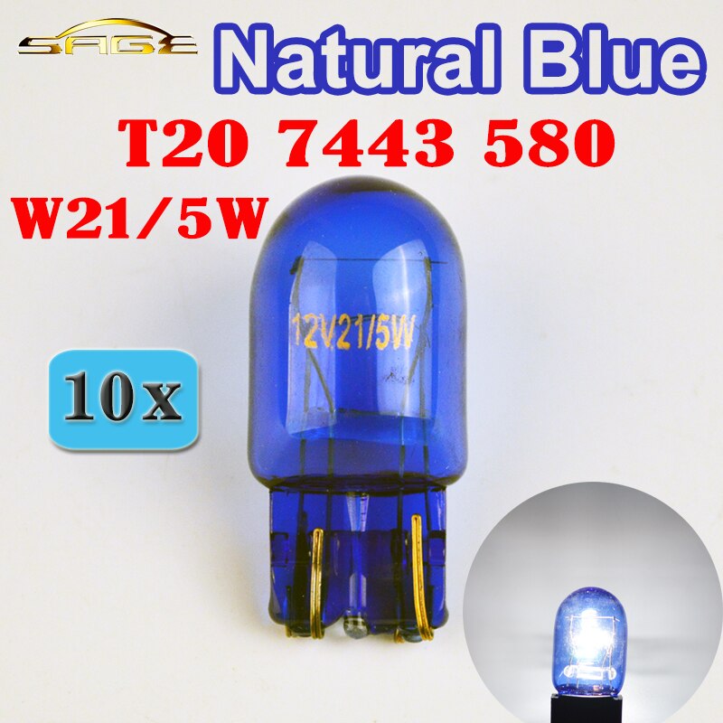 Flytop 580 7443 W21/5 W T20 Natuurlijke Blauw Glas 12 V 21/5 W W3x16q Dubbele Gloeidraad super Witte Auto Bulb (10 PCS)