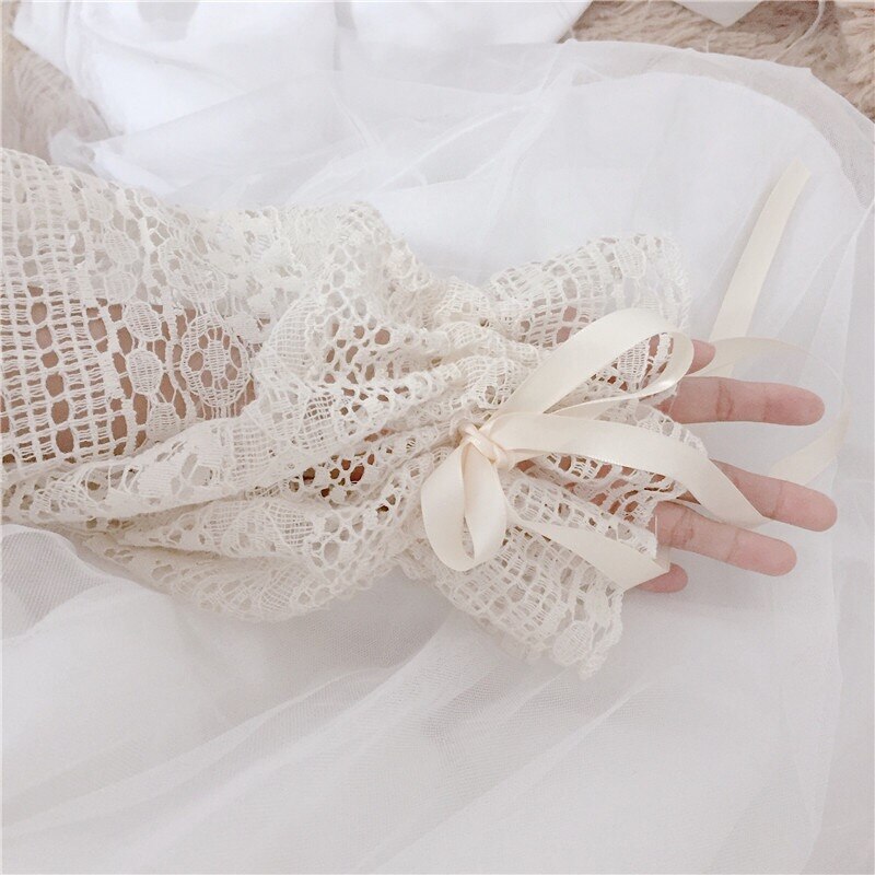 2020 mulheres verão estilo Coreano super fadas rendas lanterna manga solta de manga comprida mid-comprimento protetor solar cardigan