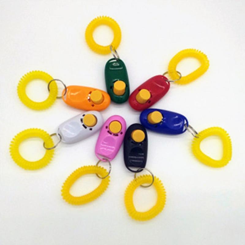 Pet Cat Dog Training Clicker Dogs Plastic Trainer Aid Very Adjustable Wrist Strap Sound Key Chain Remote Whistle Clicker