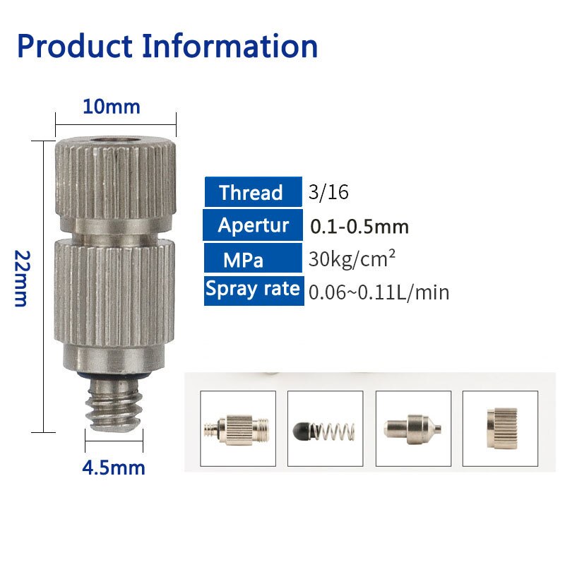 50Pcs High Pressure Atomizing Nozzle Dust Removal and Wet Artificial Fog Textile Factory Cooling Spray Nozzle: 0.2mm