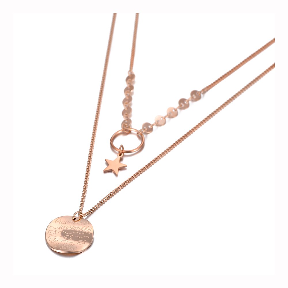 Lokaer Böhmen Edelstahl Doppel Schicht Sterne Charme Halsband Halsketten Strand Schmuck Kette Anhänger Halskette Für Frauen N20065: Ursprünglich Titel