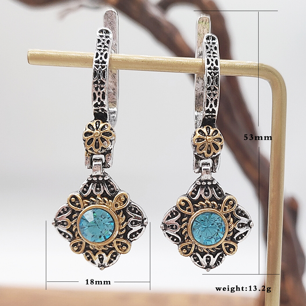 Engraved Flower Ethnic Earrings For Women Silver Color Indian Style Dangle Earrings Trendy Charm Metal Earrings Jewelry