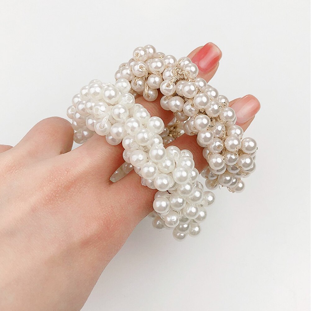 Women Girls Colorful All Pearls Elastic Hair Bands Sweet Hair Ornament Headband Scrunchie Hair Accessories