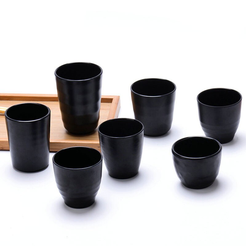 A5 Black Scrub Melamine Tableware Imitation Porcelain Plastic Restaurant Drink Tea Cup Tumblerful Tea Cup Water Coffee Cup 1 PCS