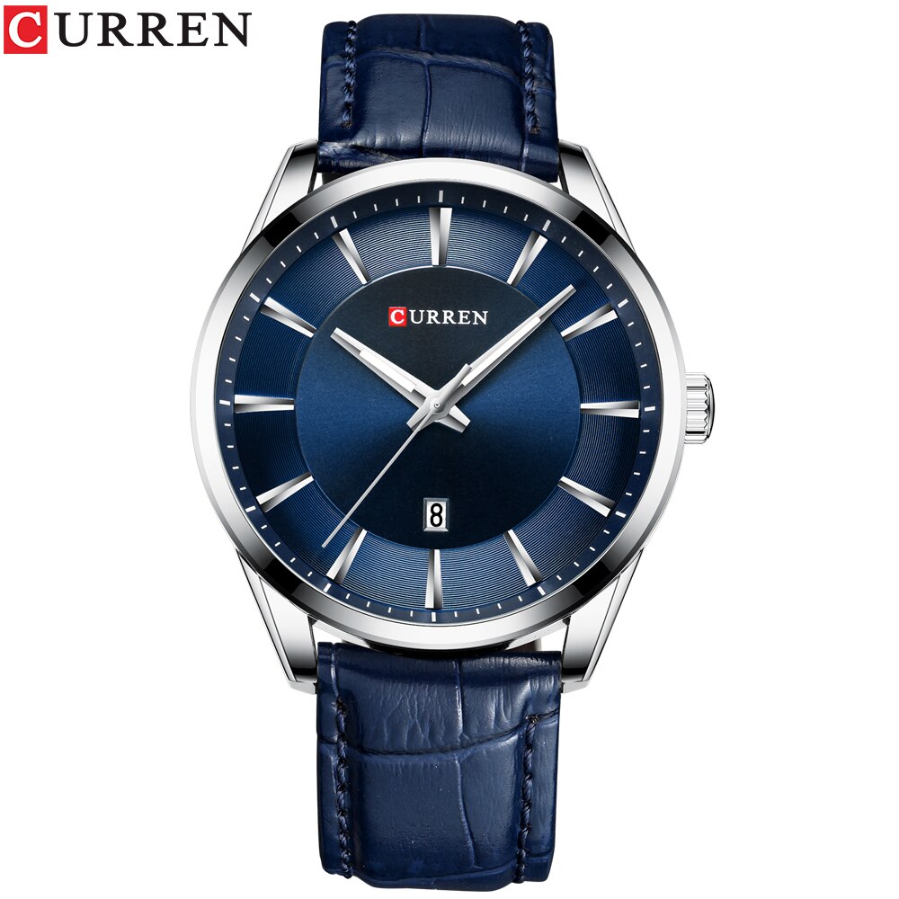 Casual Horloges Klok Curren Mannen Luxe Horloge Eenvoudige Quartz Horloge Met Lederen Mannelijke Horloges Zwart: blue watch