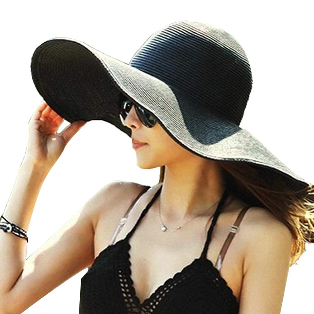 Sombrero Floppy Hawaiano de verano para mujer, gorro de paja de ala ancha de Color sólido
