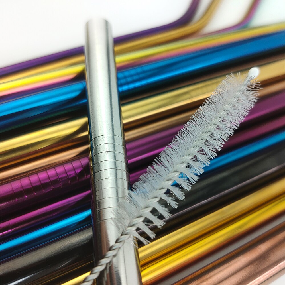 5pcs Eco Friendly Reusable Straw 304 Stainless Steel Straw Metal Smoothies Drinking Straws Set with Brush & Bag