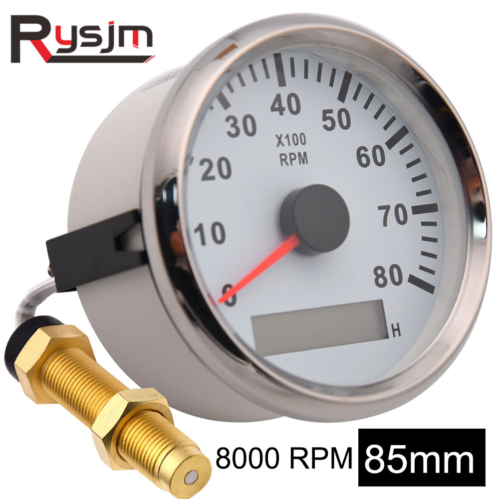 8000 RPM Tachometer Motorcycle 85mm Digital Tacho Meter Gauge LCD Hourmeter 12V24V For Outboard Motor Marine Boat Car Waterproof