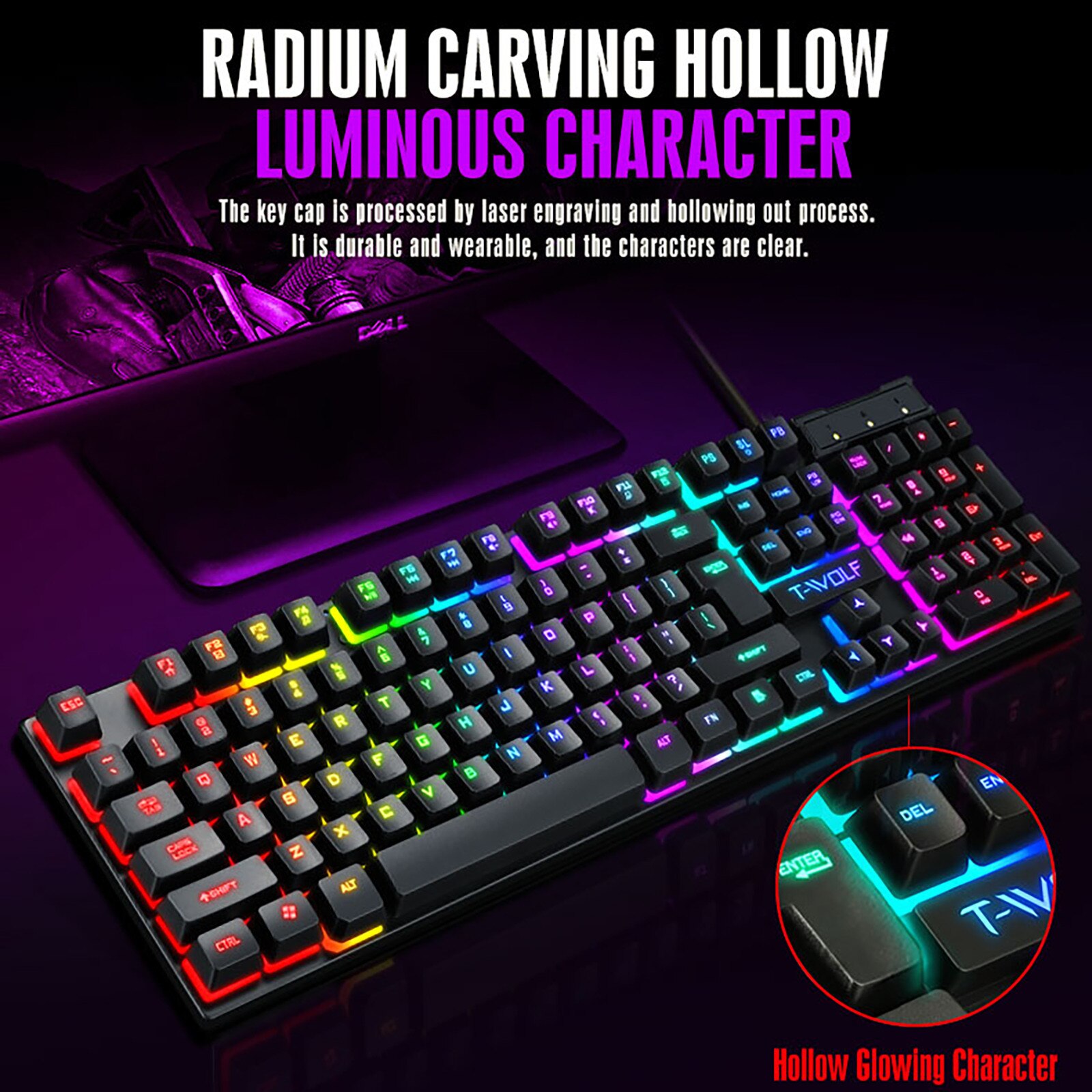 TF200 Rainbow Gaming Keyboard RGB Backlit Keyboard Backlight Usb Ergonomic Gaming Keyboard and Mouse Set for Laptop