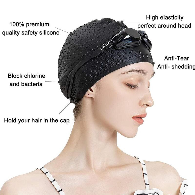 Swimming Caps Men and Women Waterproof Large Ear Plug hats Protect Swim Swimming Supplies Silicone Cap Swimming X9L3