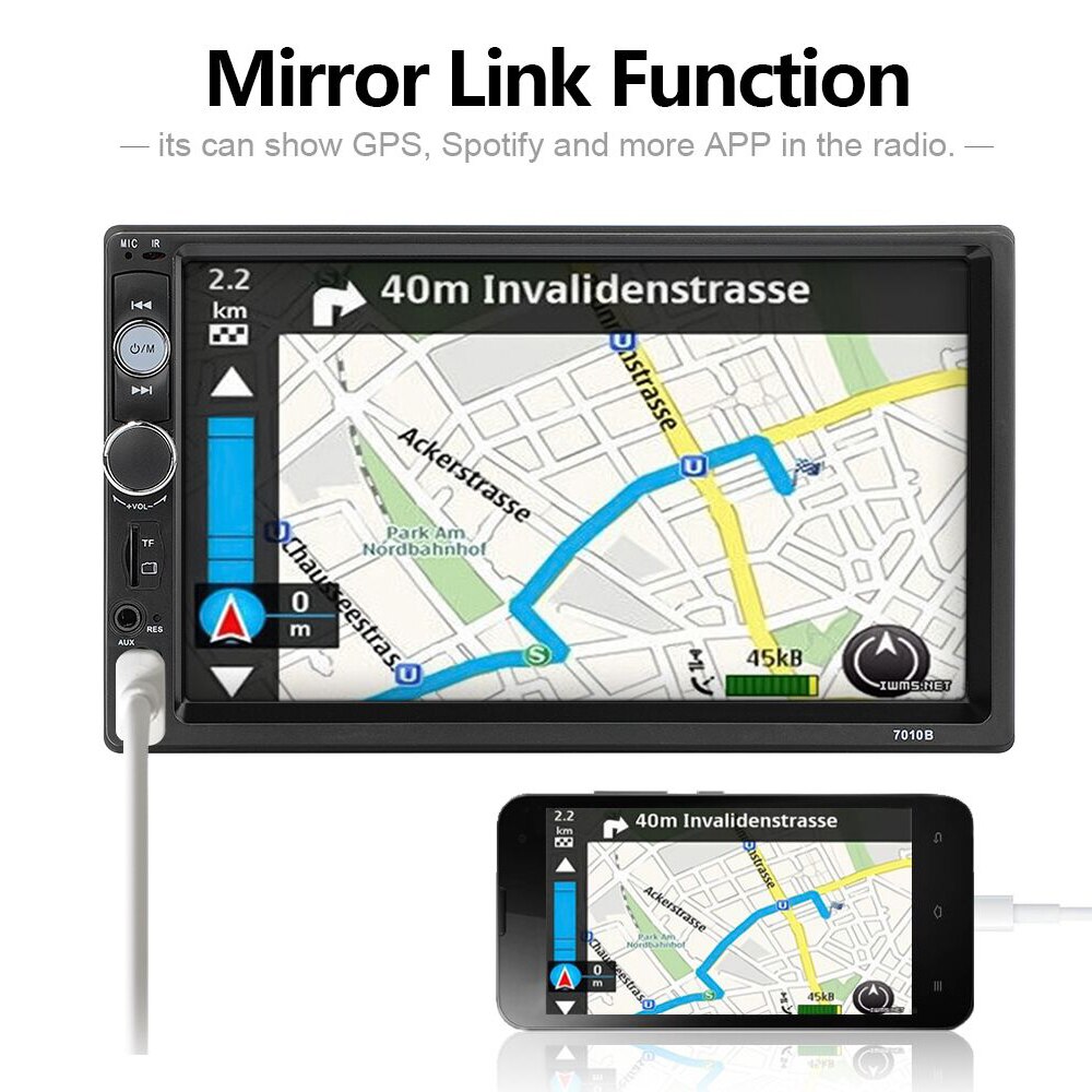 Radio para coche 7010B, 2 din, pantalla táctil LCD de 7 ", reproductor MP5, Bluetooth, Mirror Link, estéreo, FM, USB, TF, AUX con marco